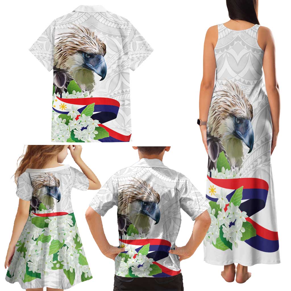 Philippines Eagle and Sampaguita Flowers Family Matching Tank Maxi Dress and Hawaiian Shirt Polynesian Pattern