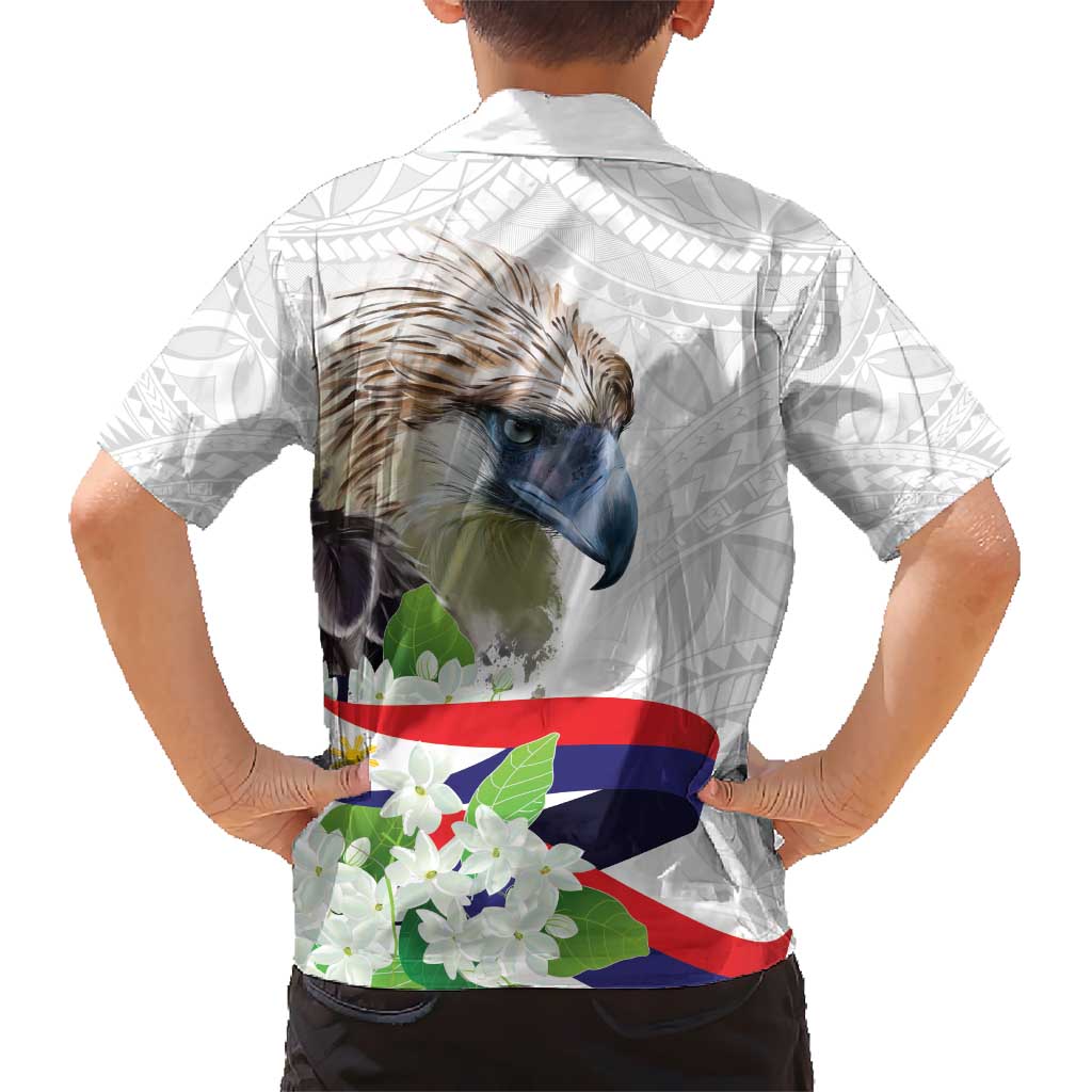 Philippines Eagle and Sampaguita Flowers Kid Hawaiian Shirt Polynesian Pattern