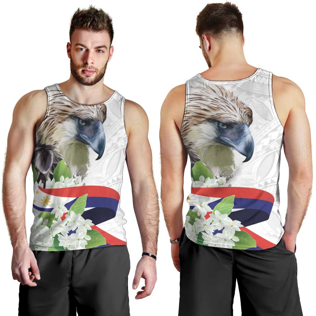 Philippines Eagle and Sampaguita Flowers Men Tank Top Polynesian Pattern