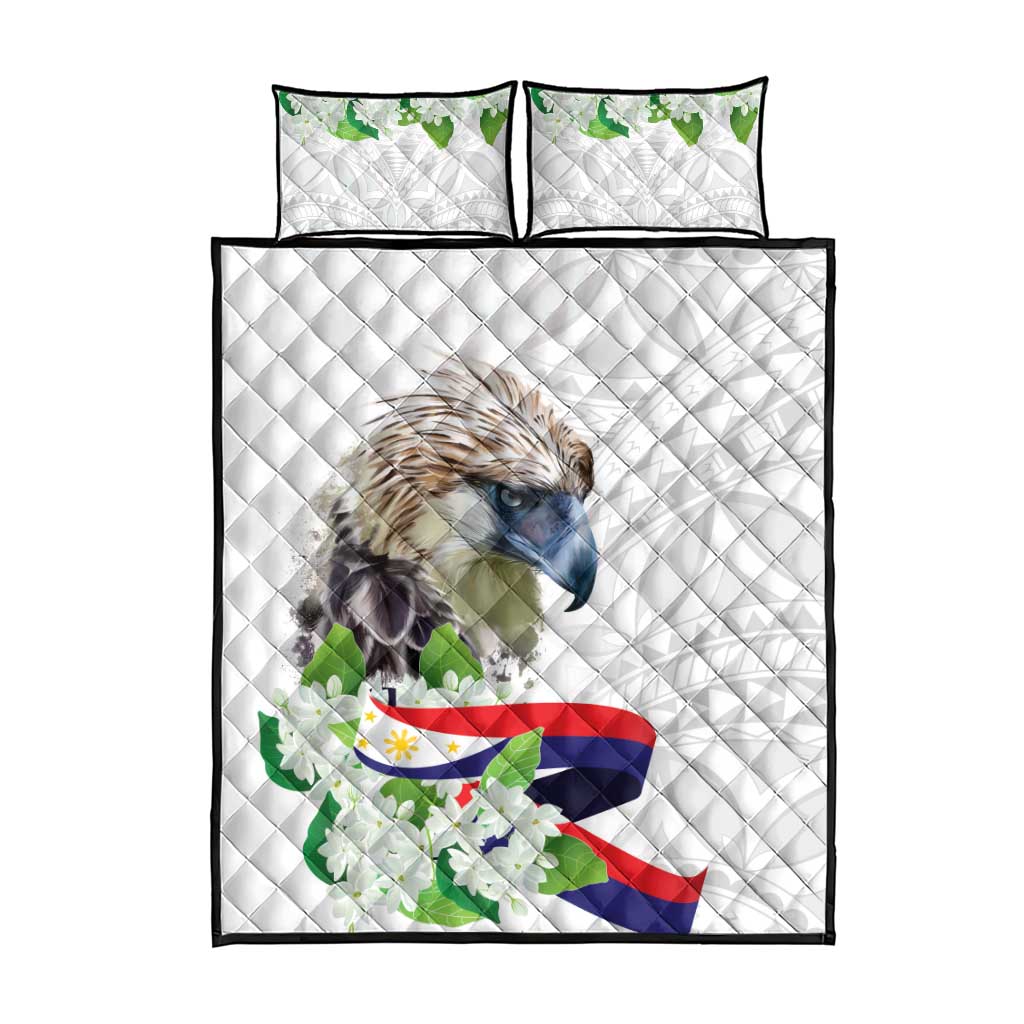 Philippines Eagle and Sampaguita Flowers Quilt Bed Set Polynesian Pattern