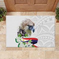 Philippines Eagle and Sampaguita Flowers Rubber Doormat Polynesian Pattern