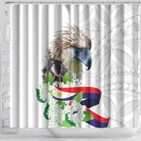 Philippines Eagle and Sampaguita Flowers Shower Curtain Polynesian Pattern
