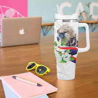 Philippines Eagle and Sampaguita Flowers Tumbler With Handle Polynesian Pattern LT9