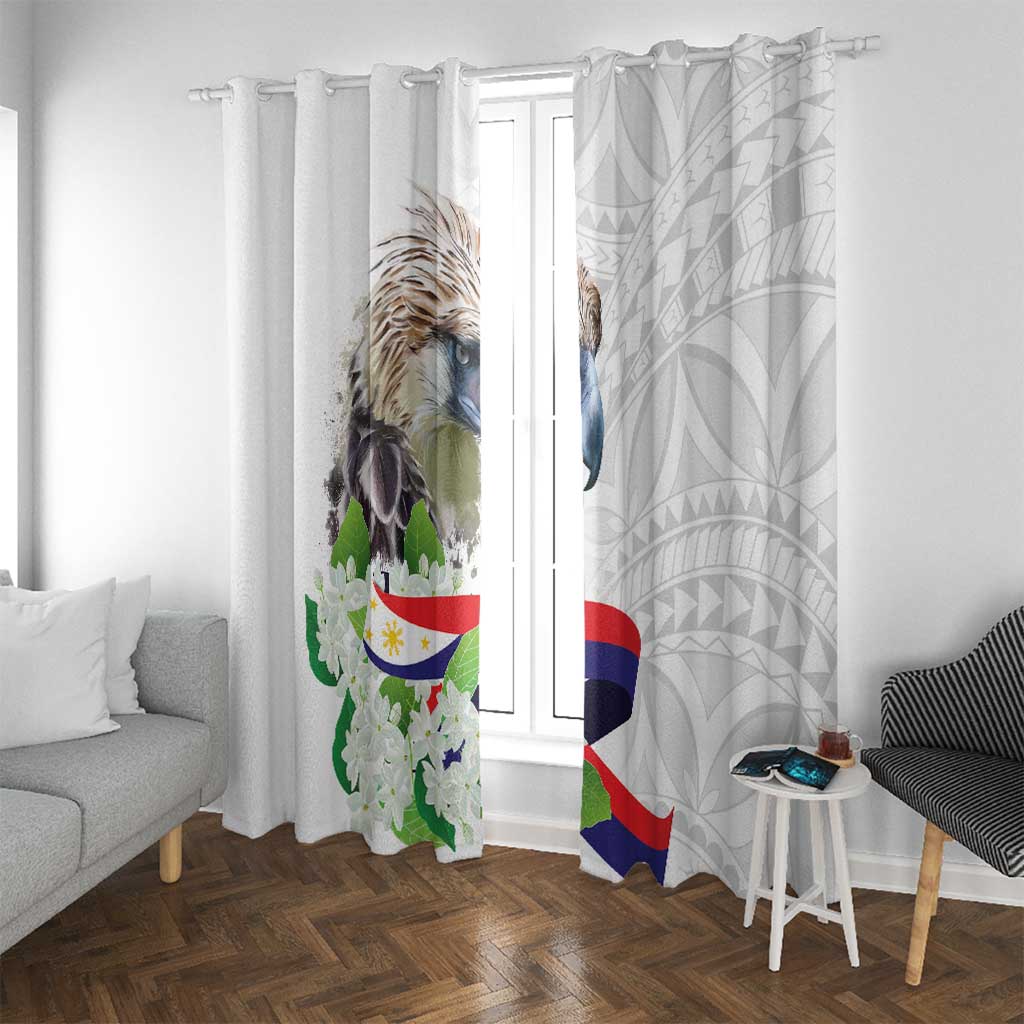 Philippines Eagle and Sampaguita Flowers Window Curtain Polynesian Pattern