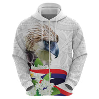 Philippines Eagle and Sampaguita Flowers Zip Hoodie Polynesian Pattern