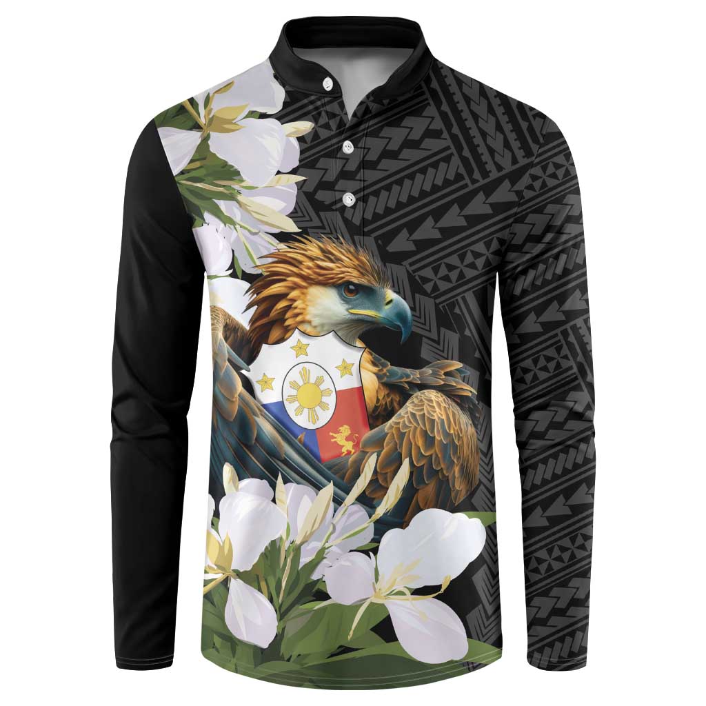 Philippines Eagle with Coat Of Arm Button Sweatshirt Simple Sampaguita Jasmine