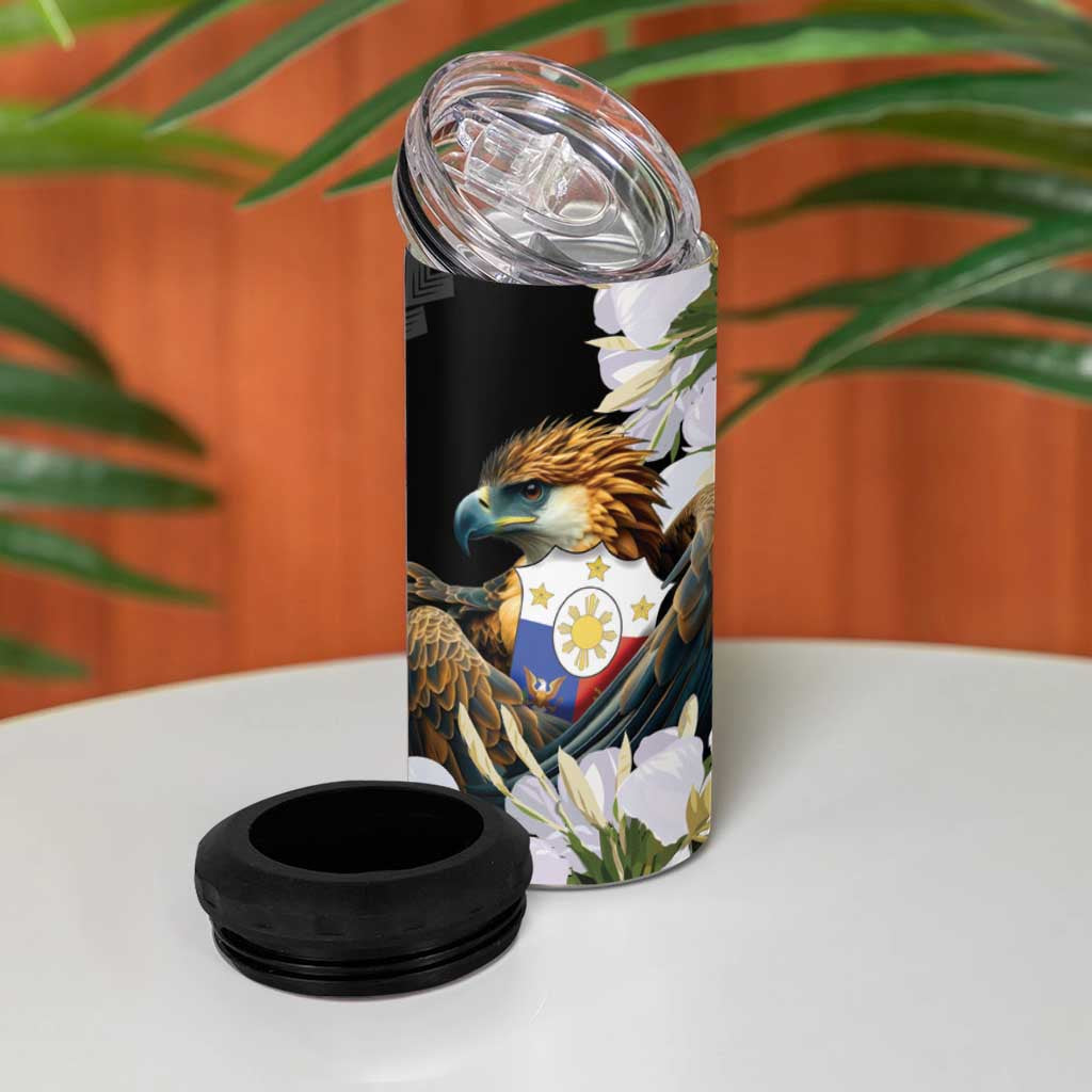 Philippines Eagle with Coat Of Arm 4 in 1 Can Cooler Tumbler Simple Sampaguita Jasmine LT9