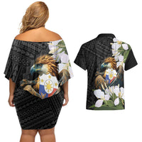 Philippines Eagle with Coat Of Arm Couples Matching Off Shoulder Short Dress and Hawaiian Shirt Simple Sampaguita Jasmine