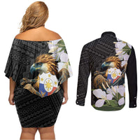 Philippines Eagle with Coat Of Arm Couples Matching Off Shoulder Short Dress and Long Sleeve Button Shirt Simple Sampaguita Jasmine