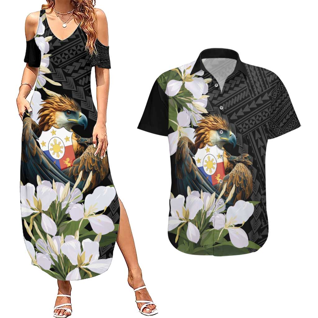 Philippines Eagle with Coat Of Arm Couples Matching Summer Maxi Dress and Hawaiian Shirt Simple Sampaguita Jasmine
