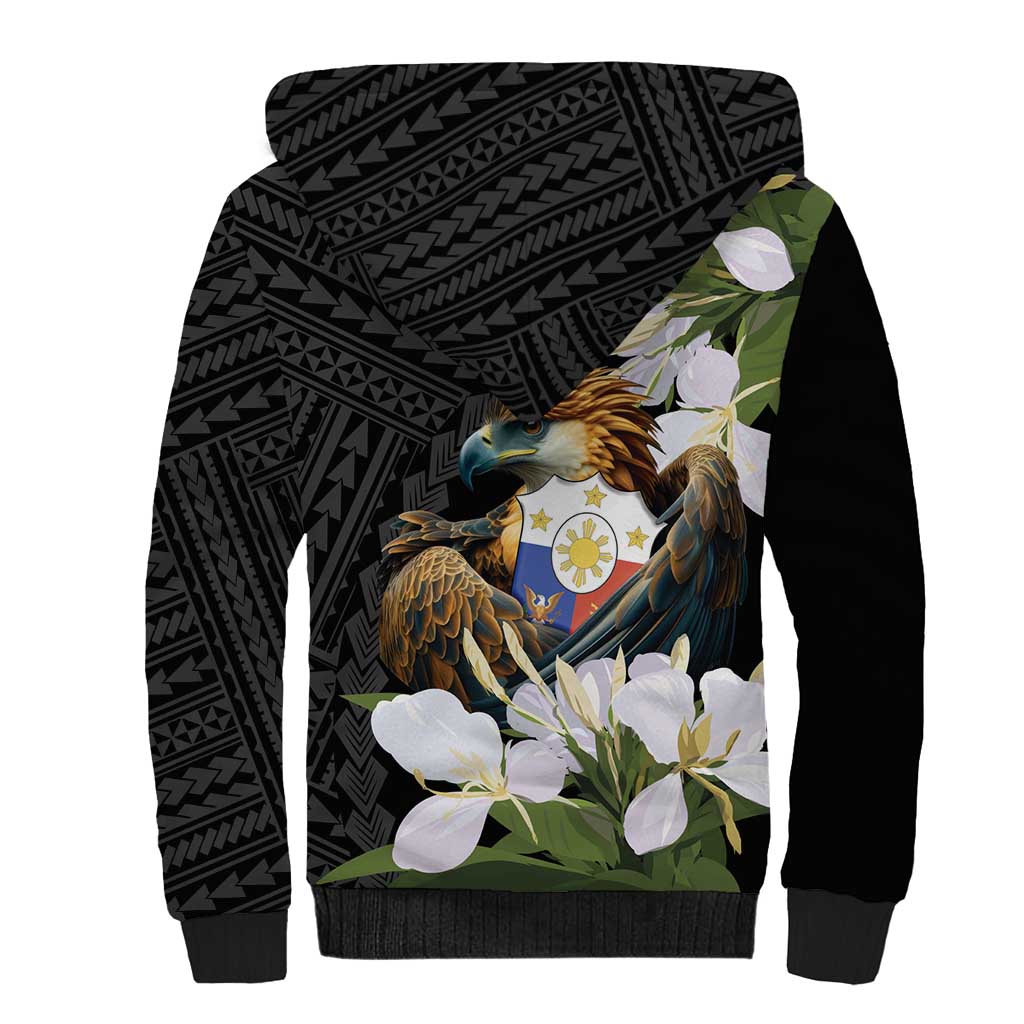 Philippines Eagle with Coat Of Arm Sherpa Hoodie Simple Sampaguita Jasmine