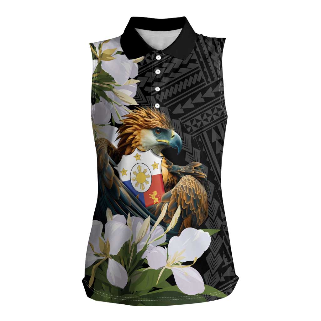 Philippines Eagle with Coat Of Arm Women Sleeveless Polo Shirt Simple Sampaguita Jasmine