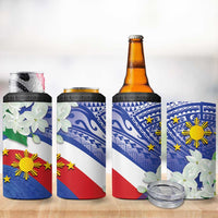 Philippines Flag 4 in 1 Can Cooler Tumbler Sampaguita Jasmine with Polynesian Tribal LT9