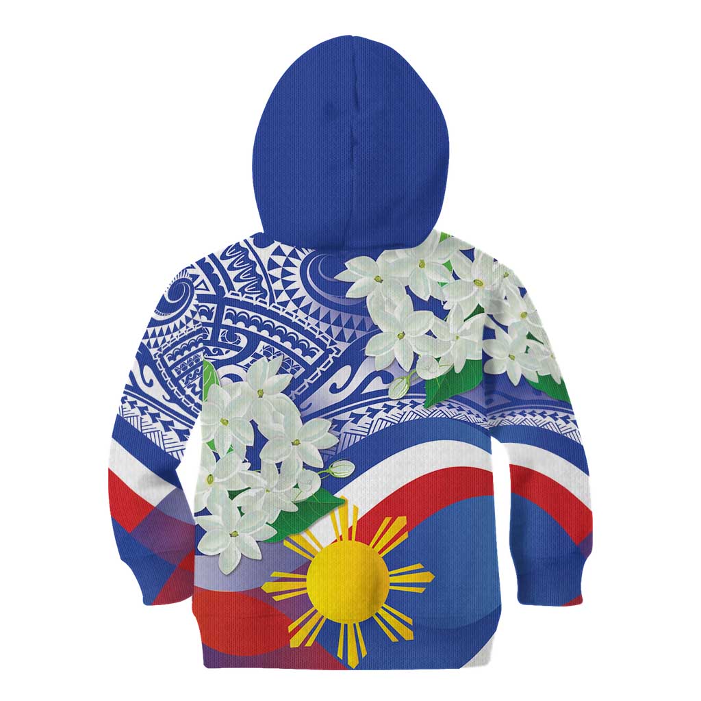 Philippines Flag Kid Hoodie Sampaguita Jasmine with Polynesian Tribal