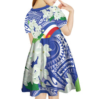 Philippines Flag Kid Short Sleeve Dress Sampaguita Jasmine with Polynesian Tribal