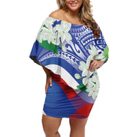 Philippines Flag Off Shoulder Short Dress Sampaguita Jasmine with Polynesian Tribal