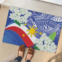 Philippines Flag Rubber Doormat Sampaguita Jasmine with Polynesian Tribal