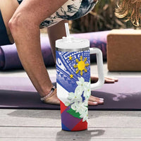 Philippines Flag Tumbler With Handle Sampaguita Jasmine with Polynesian Tribal LT9
