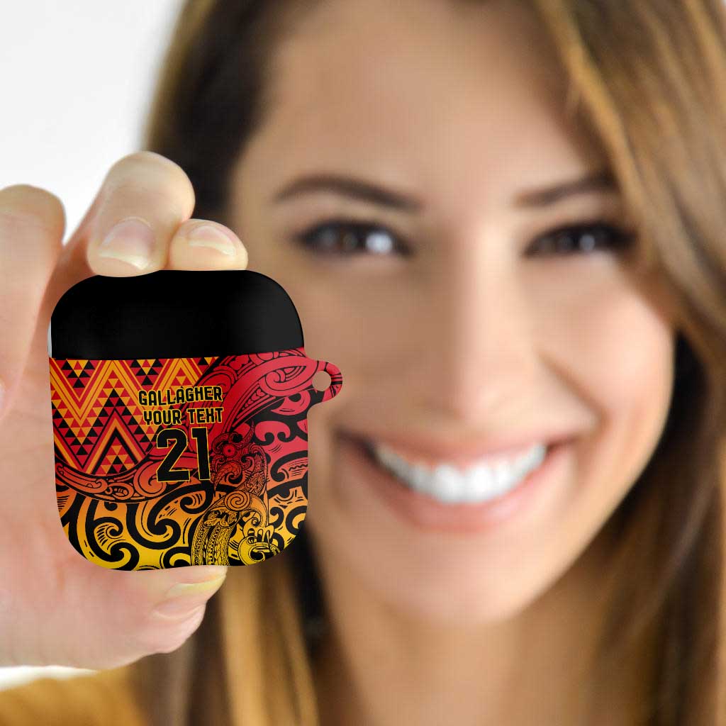 New Zealand Rangatira Custom AirPods Case Red and Gold Niho Taniwha Maori Tribal - Polynesian Pride