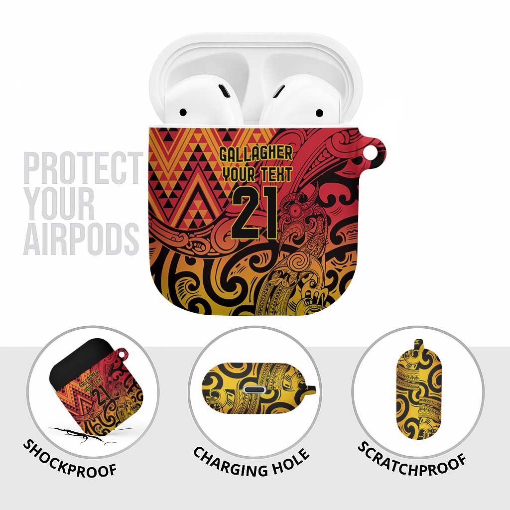 New Zealand Rangatira Custom AirPods Case Red and Gold Niho Taniwha Maori Tribal - Polynesian Pride
