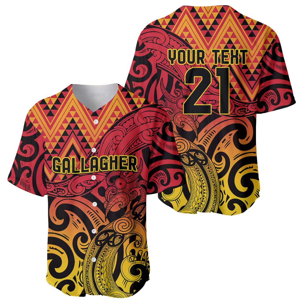 New Zealand Rangatira Custom Baseball Jersey Red and Gold Niho Taniwha Maori Tribal