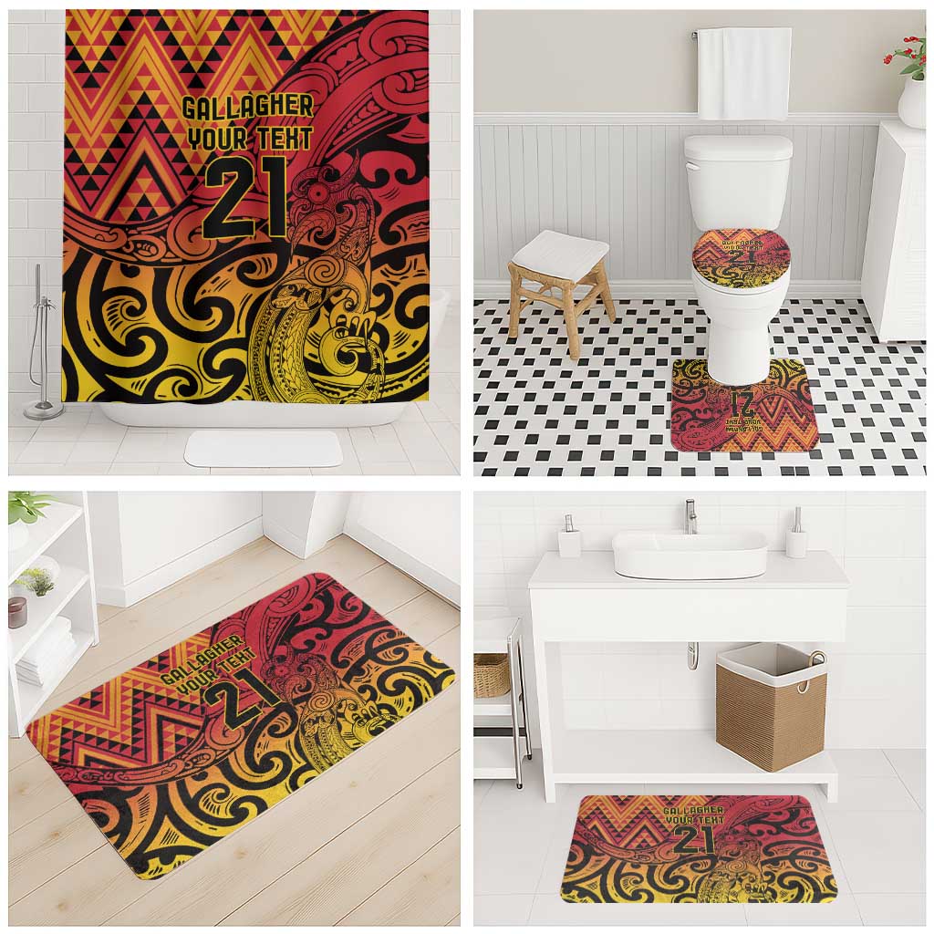 New Zealand Rangatira Custom Bathroom Set Red and Gold Niho Taniwha Maori Tribal - Polynesian Pride