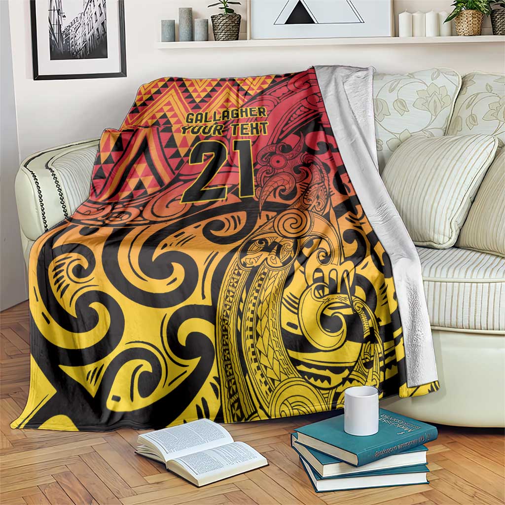 New Zealand Rangatira Custom Blanket Red and Gold Niho Taniwha Maori Tribal