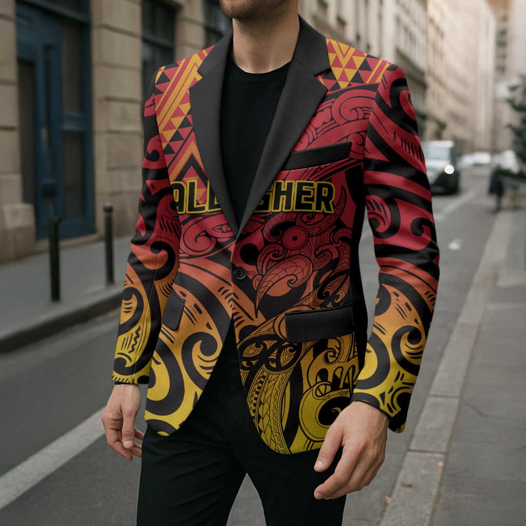 New Zealand Rangatira Custom Blazer Red and Gold Niho Taniwha Maori Tribal - Polynesian Pride