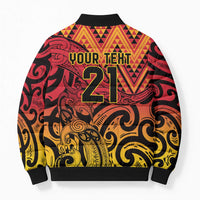 New Zealand Rangatira Custom Bomber Puffer Jacket Red and Gold Niho Taniwha Maori Tribal - Polynesian Pride