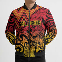 New Zealand Rangatira Custom Bomber Puffer Jacket Red and Gold Niho Taniwha Maori Tribal - Polynesian Pride