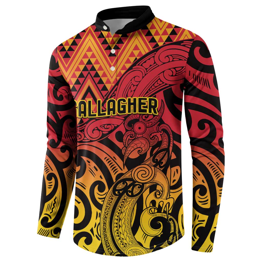 New Zealand Rangatira Custom Button Sweatshirt Red and Gold Niho Taniwha Maori Tribal