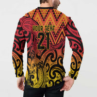New Zealand Rangatira Custom Button Sweatshirt Red and Gold Niho Taniwha Maori Tribal