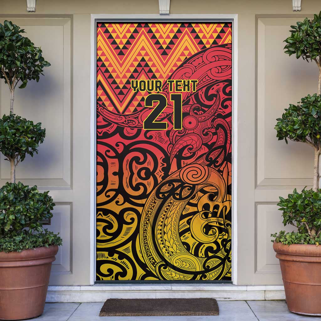 New Zealand Rangatira Custom Door Cover Red and Gold Niho Taniwha Maori Tribal - Polynesian Pride