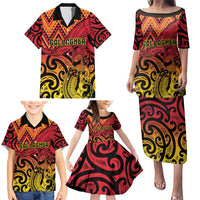 New Zealand Rangatira Custom Family Matching Puletasi and Hawaiian Shirt Red and Gold Niho Taniwha Maori Tribal