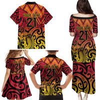 New Zealand Rangatira Custom Family Matching Puletasi and Hawaiian Shirt Red and Gold Niho Taniwha Maori Tribal