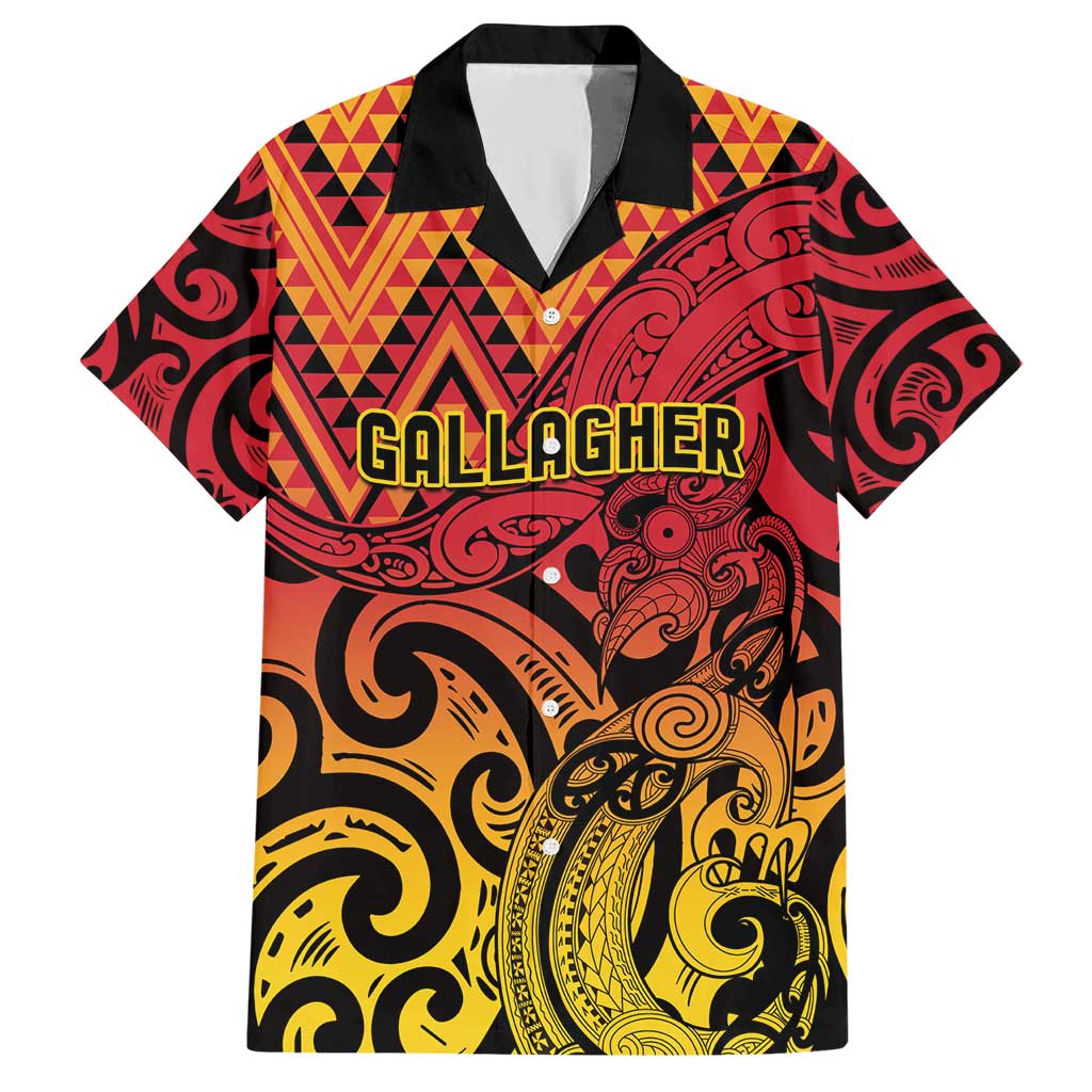 New Zealand Rangatira Custom Family Matching Short Sleeve Bodycon Dress and Hawaiian Shirt Red and Gold Niho Taniwha Maori Tribal