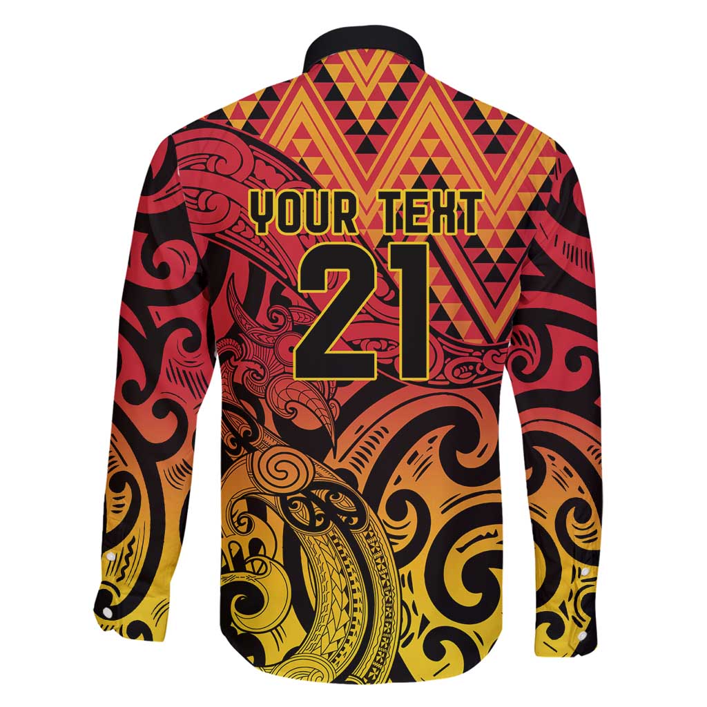 New Zealand Rangatira Custom Family Matching Summer Maxi Dress and Hawaiian Shirt Red and Gold Niho Taniwha Maori Tribal