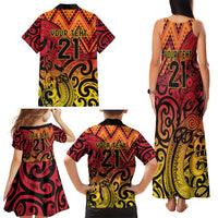 New Zealand Rangatira Custom Family Matching Tank Maxi Dress and Hawaiian Shirt Red and Gold Niho Taniwha Maori Tribal