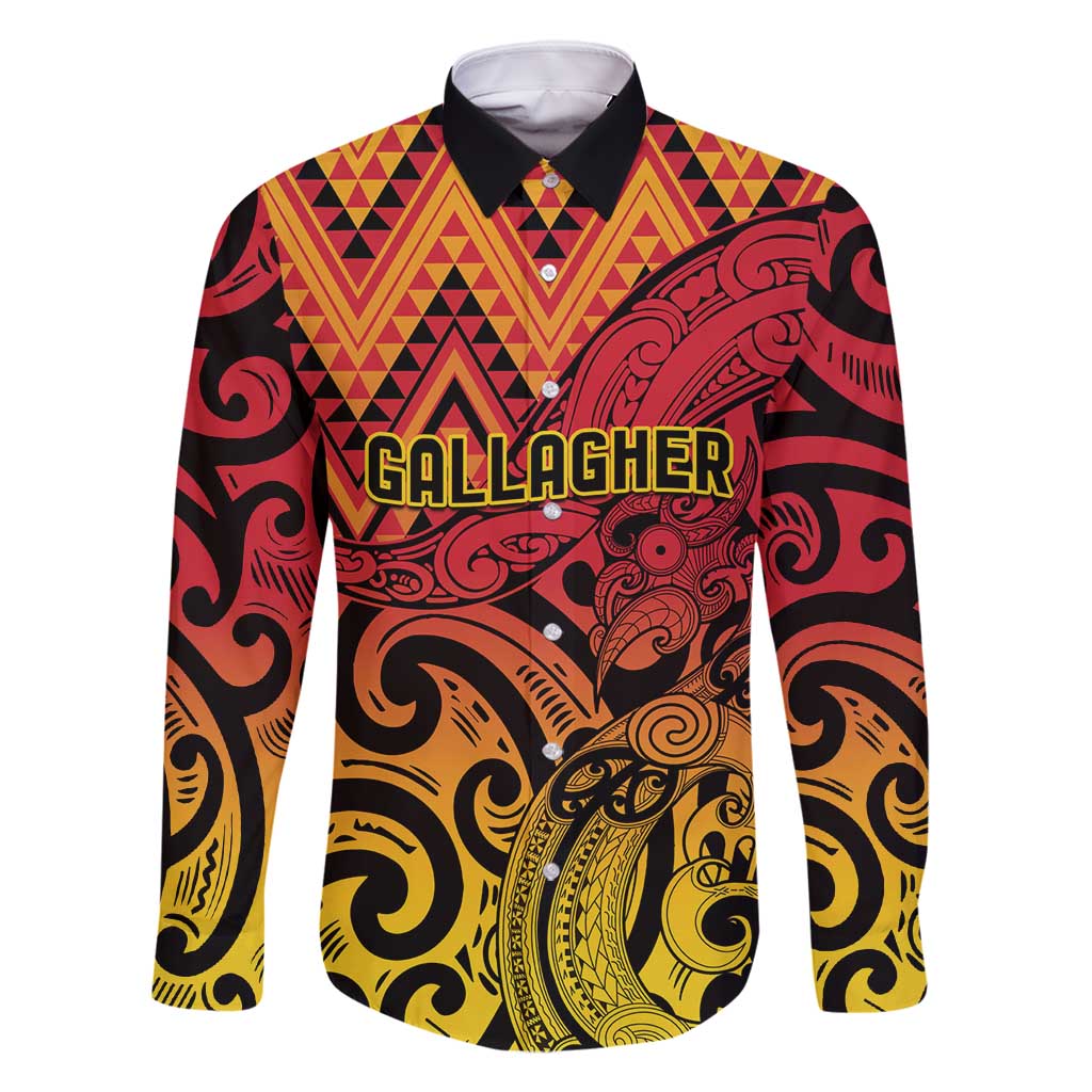 New Zealand Rangatira Custom Family Matching Tank Maxi Dress and Hawaiian Shirt Red and Gold Niho Taniwha Maori Tribal