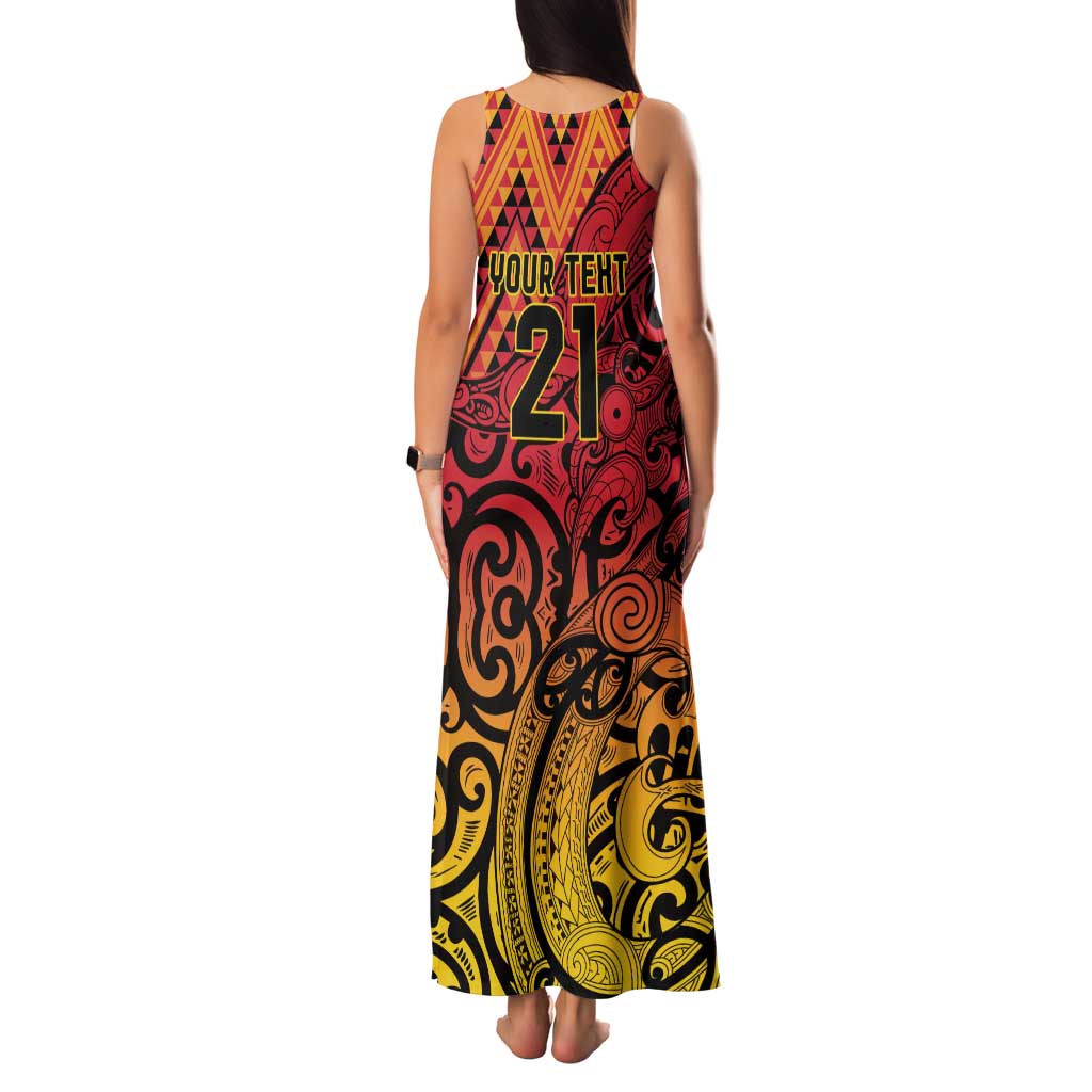 New Zealand Rangatira Custom Family Matching Tank Maxi Dress and Hawaiian Shirt Red and Gold Niho Taniwha Maori Tribal