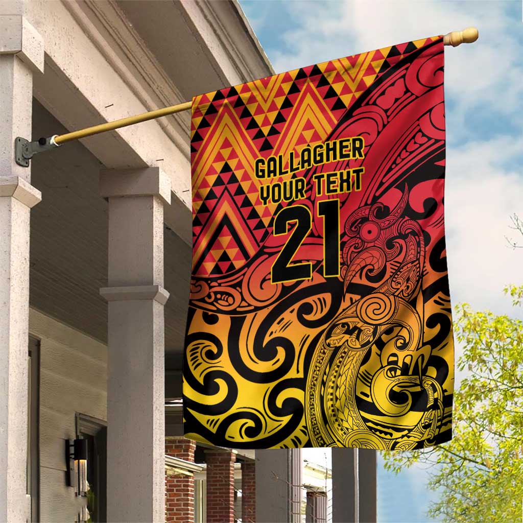 New Zealand Rangatira Custom Garden Flag Red and Gold Niho Taniwha Maori Tribal