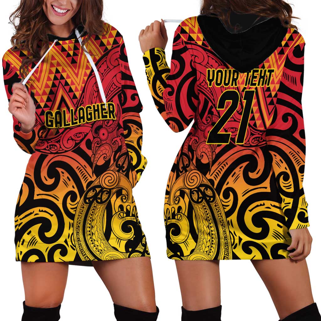 New Zealand Rangatira Custom Hoodie Dress Red and Gold Niho Taniwha Maori Tribal