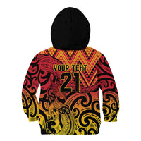 New Zealand Rangatira Custom Kid Hoodie Red and Gold Niho Taniwha Maori Tribal
