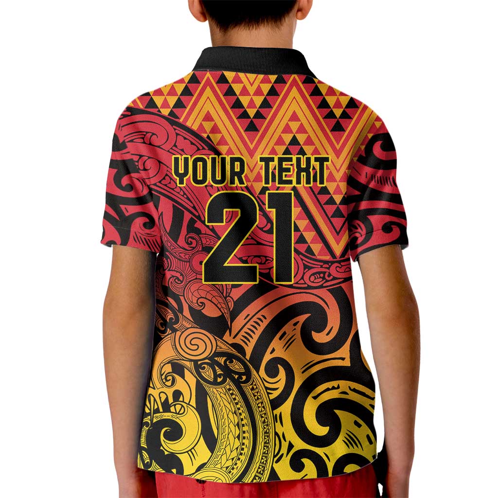 New Zealand Rangatira Custom Kid Polo Shirt Red and Gold Niho Taniwha Maori Tribal
