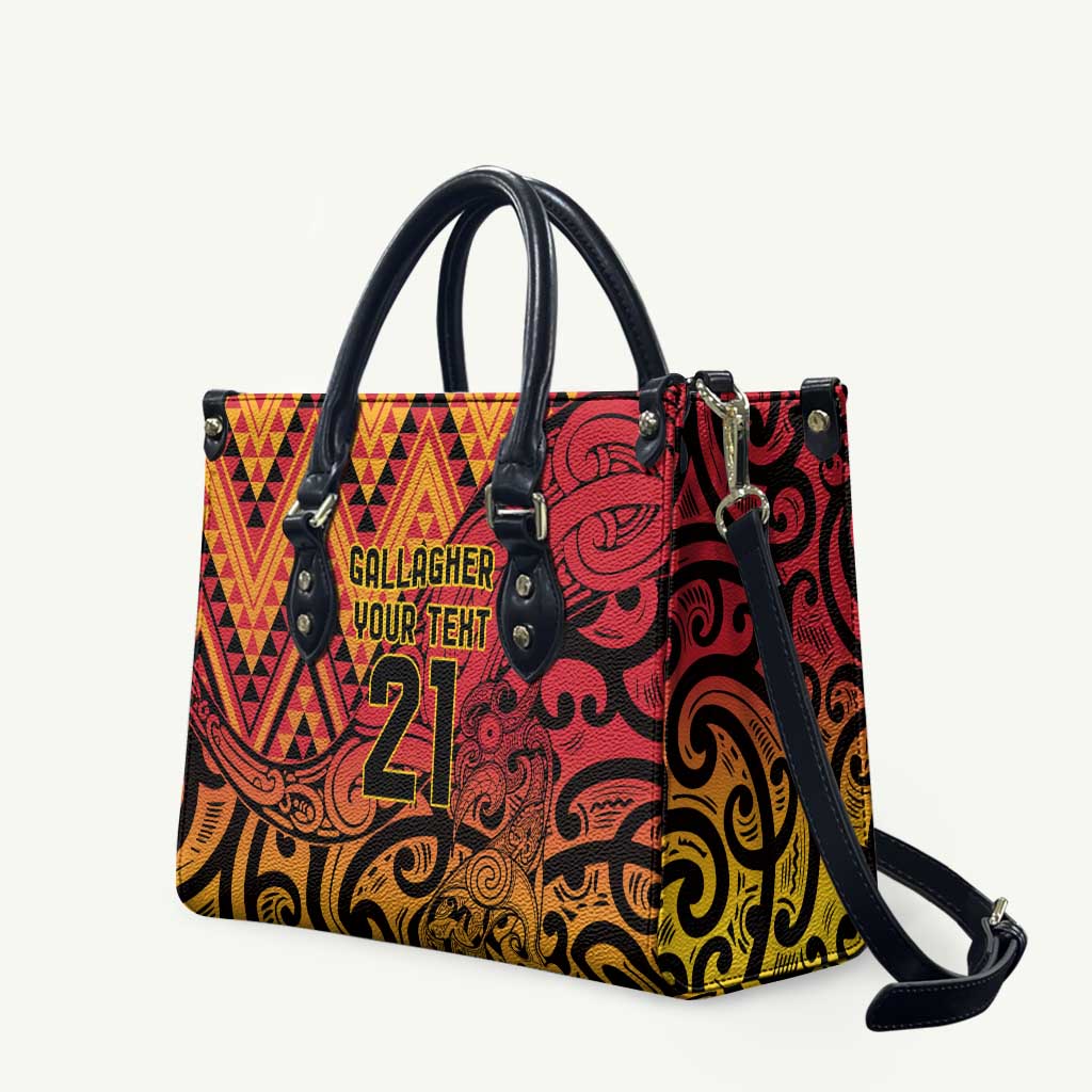 New Zealand Rangatira Custom Leather Bag Red and Gold Niho Taniwha Maori Tribal - Polynesian Pride