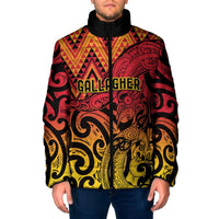 New Zealand Rangatira Custom Padded Jacket Red and Gold Niho Taniwha Maori Tribal - Polynesian Pride
