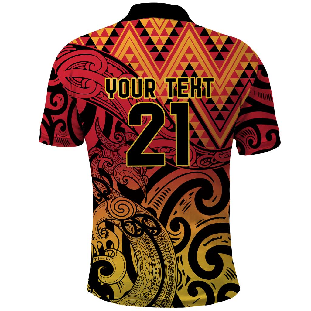 New Zealand Rangatira Custom Polo Shirt Red and Gold Niho Taniwha Maori Tribal