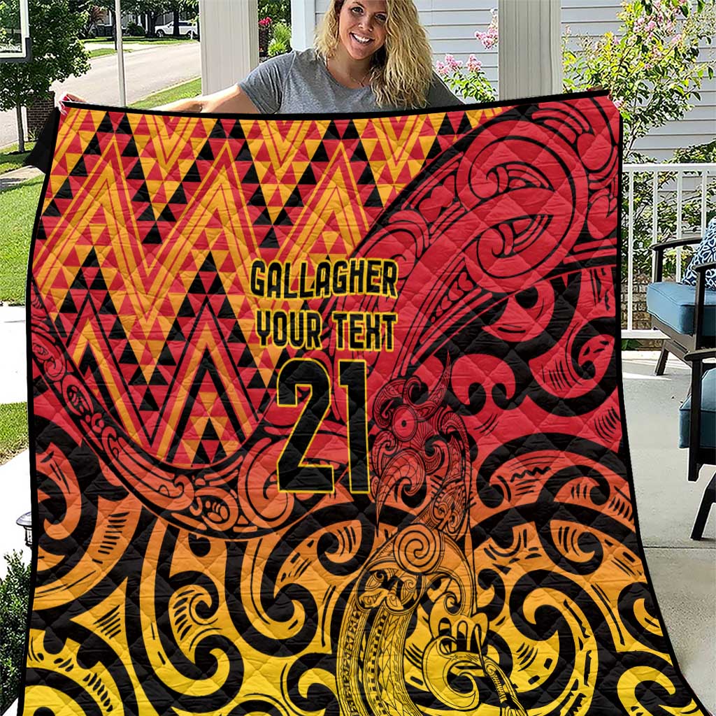 New Zealand Rangatira Custom Quilt Red and Gold Niho Taniwha Maori Tribal