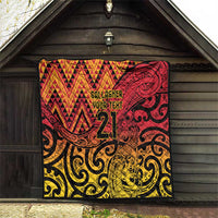 New Zealand Rangatira Custom Quilt Red and Gold Niho Taniwha Maori Tribal
