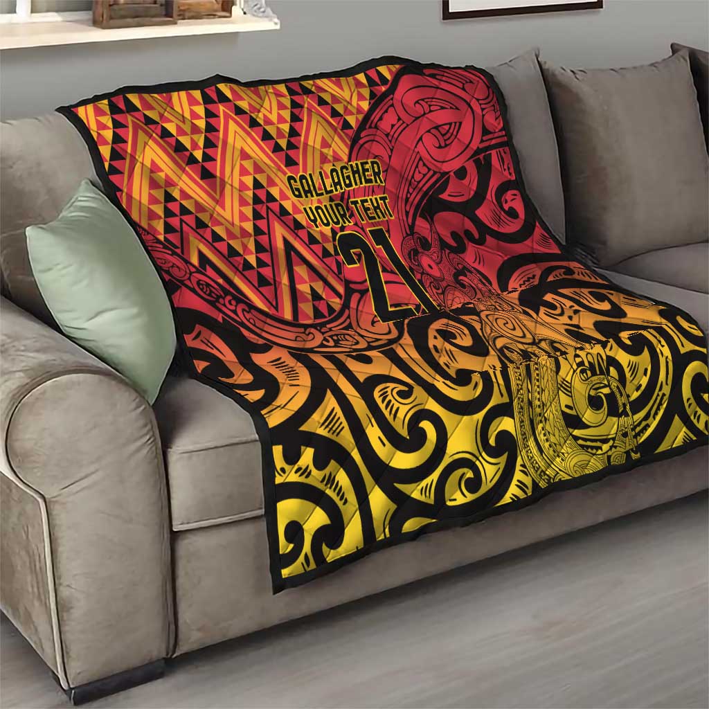 New Zealand Rangatira Custom Quilt Red and Gold Niho Taniwha Maori Tribal
